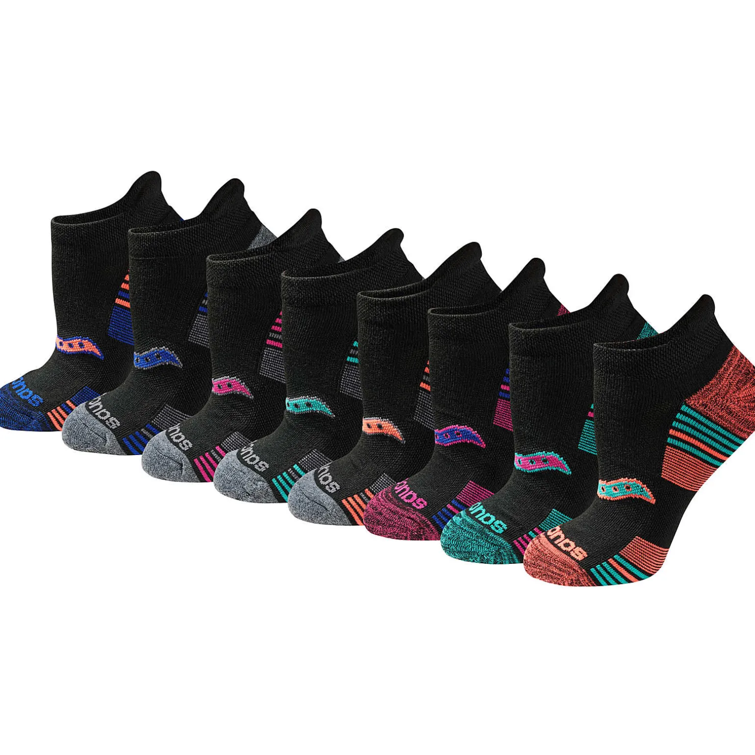 Saucony Glory Performance No Show Tab 8-Pack Socks BlackAssorted Discount